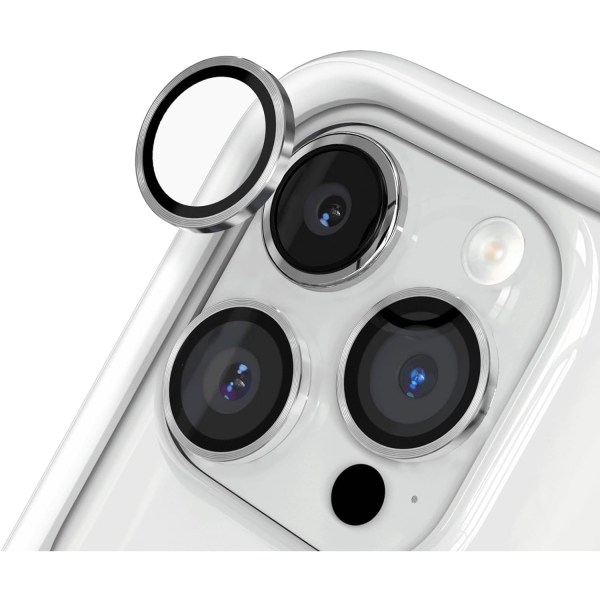 RhinoShield 9H Temperli Apple iPhone 15 Pro/15 Pro Max Kamera Koruyucu(2 Adet)-Silver