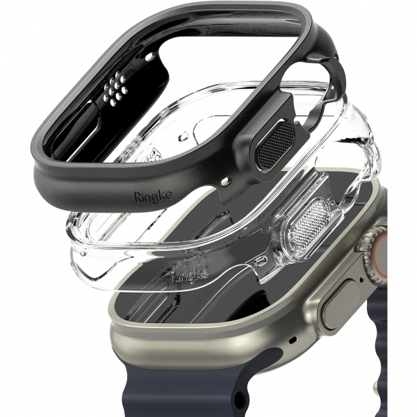 Rin gke Apple Watch Ultra/2.Nesil 49mm Bumper Klf-Clear Titanium Black