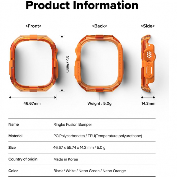 Rin gke Apple Watch Ultra 3/2/1 Bumper Klf-Neon Orange