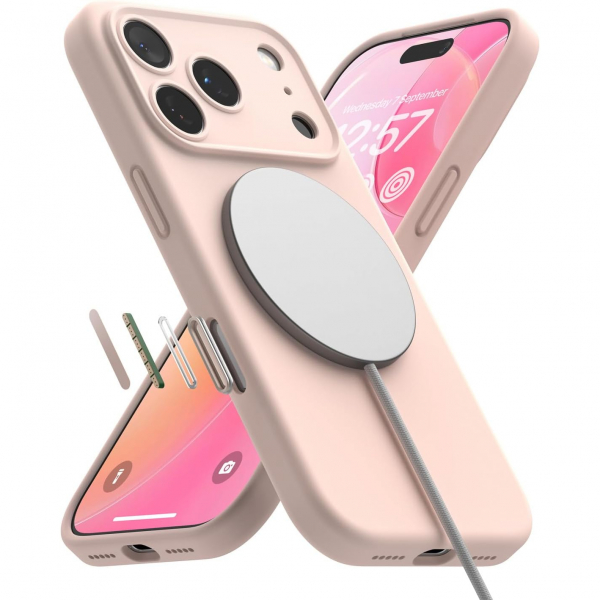 Rin gke Apple iPhone 17 Pro Silikon Klf-Pink Sand