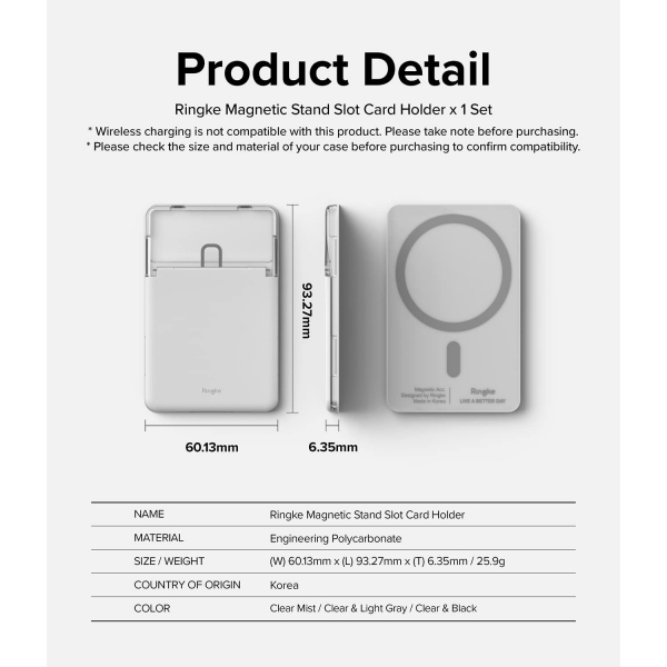 Rin gke Manyetik Standl Kart Tutucu-Clear Light Gray