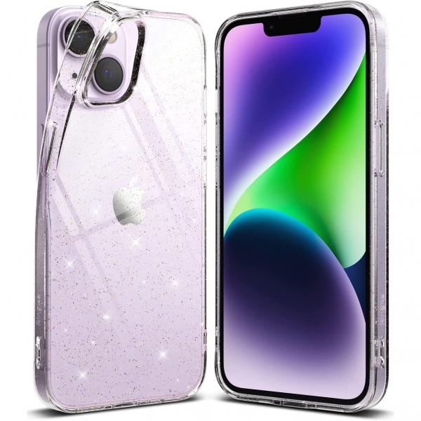 Rin gke Air-S iPhone 14 Plus Silikon Klf-Glitter Clear