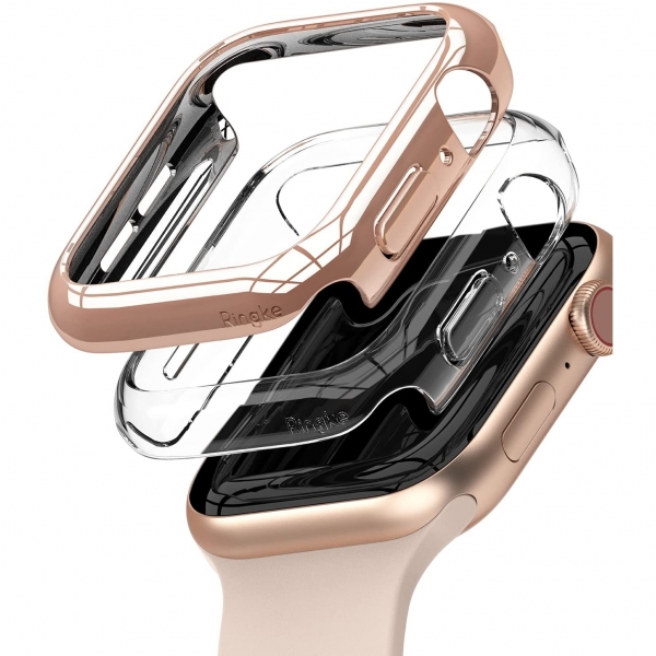 Ringke Apple Watch 6 Bumper Klf (40mm)(2 Adet)-Clear Chrome Rose Gold