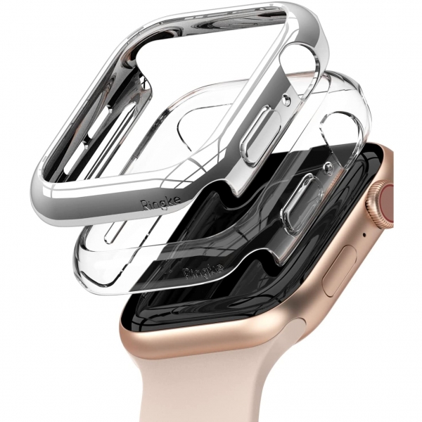 Rin gke Apple Watch 6 44mm Bumper Klf -Clear Chrome