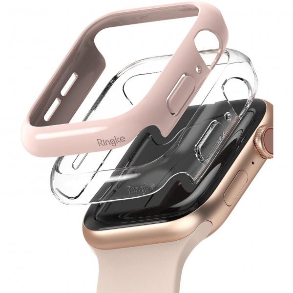 Rin gke Apple Watch 6 44mm Bumper Klf -Clear Peanch Pink