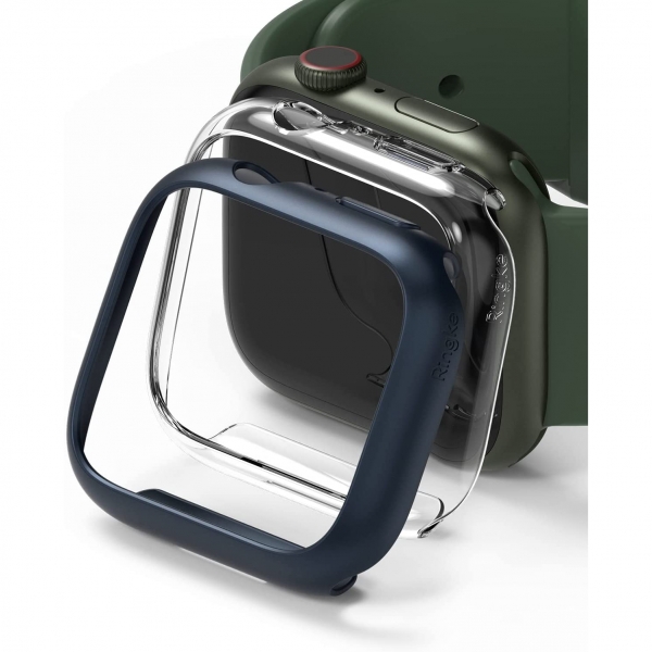 Rin gke nce Apple Watch 7 41mm Bumper Klf -Clear Metallic Blue