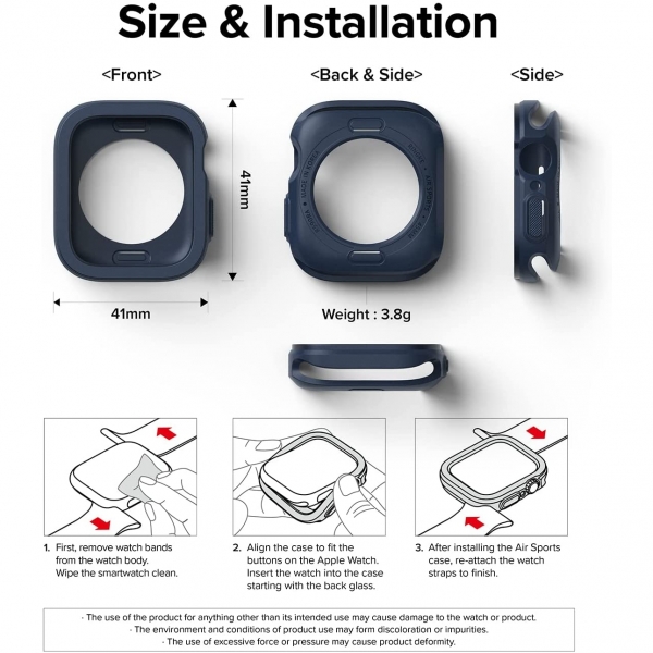 Rin gke Apple Watch 7 41mm Silikon Bumper Klf -Navy