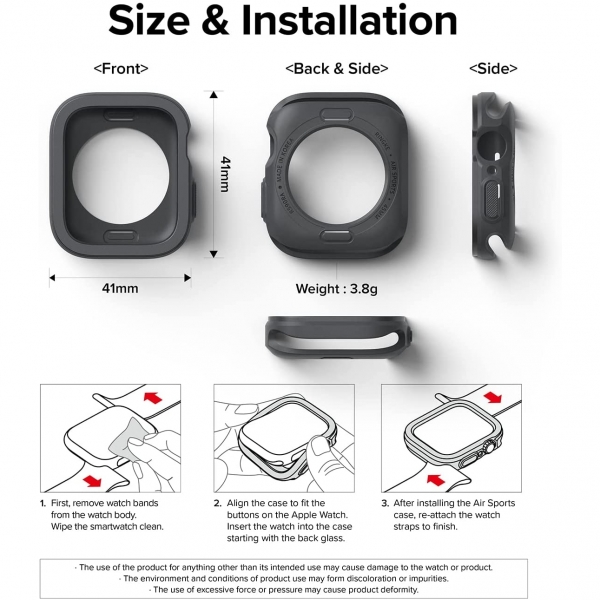Rin gke Apple Watch 7 41mm Silikon Bumper Klf -Dark Gray