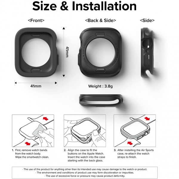 Rin gke Apple Watch 7 41mm Silikon Bumper Klf -Black