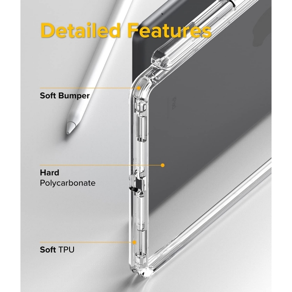 Ringke Fusion Plus Serisi iPad Kalem Blmeli Klf (10.2 in)-Clear/Black