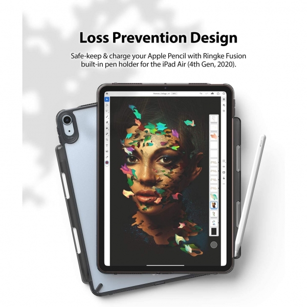 Rin gke Fusion iPad Air 4 Kalem Blmeli Klf-Black