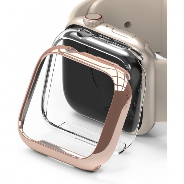 Ringke nce Apple Watch 7 Bumper Klf (45mm)(2 Adet)-Clear Chrome Rose Gold