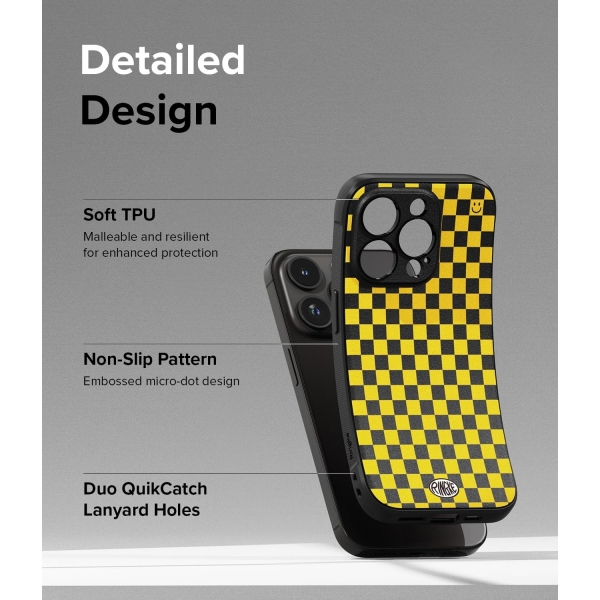 Rin gke Onyx Design Serisi Apple iPhone 15 Pro Klf-Checkerboard Yellow