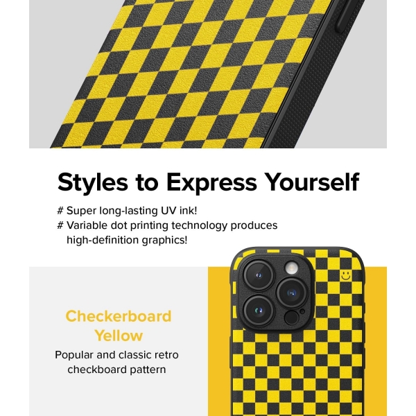 Rin gke Onyx Design Serisi Apple iPhone 15 Pro Klf-Checkerboard Yellow