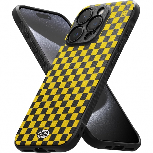 Rin gke Onyx Design Serisi Apple iPhone 15 Pro Klf-Checkerboard Yellow