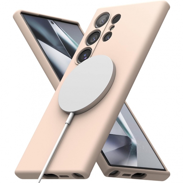 Rin gke Galaxy S24 Ultra MagSafe Silikon Klf-Pink Sand 