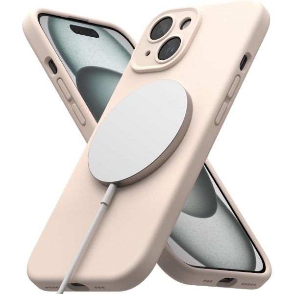 Rin gke iPhone 15 MagSafe Uyumlu Silikon Klf-Pink Sand