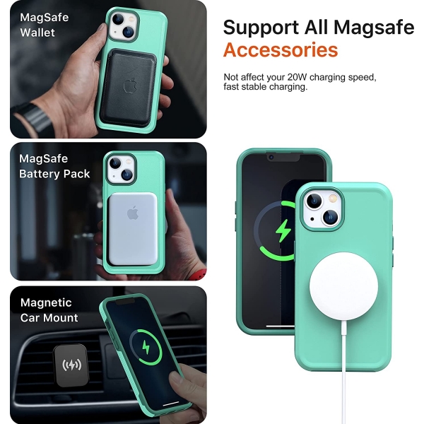 Risubo iPhone 13 Manyetik Klf (MIL-STD-810G)-Aqua Green