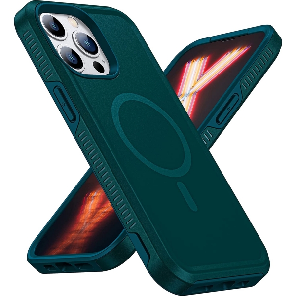 Risubo iPhone 13 Pro Manyetik Klf (MIL-STD-810G)-Blackish Green