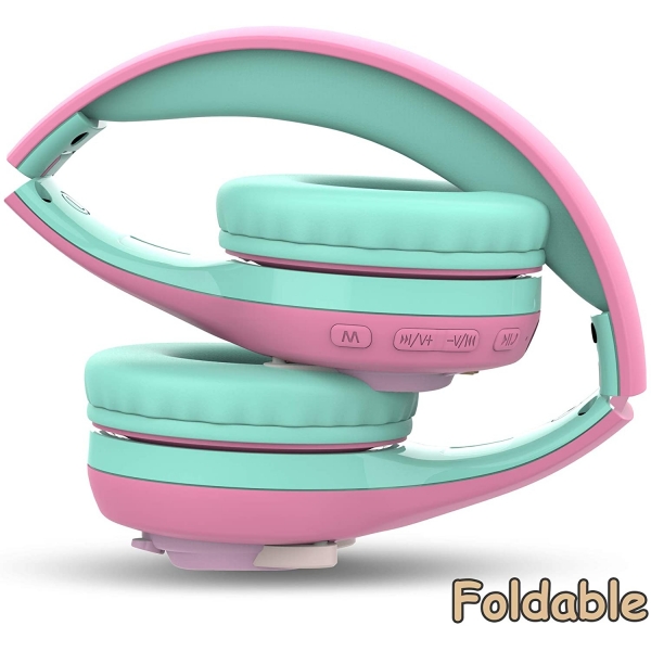 Riwbox CB-7S ocuk in Katlanabilir Kulak st Kulaklk-Pink-Green