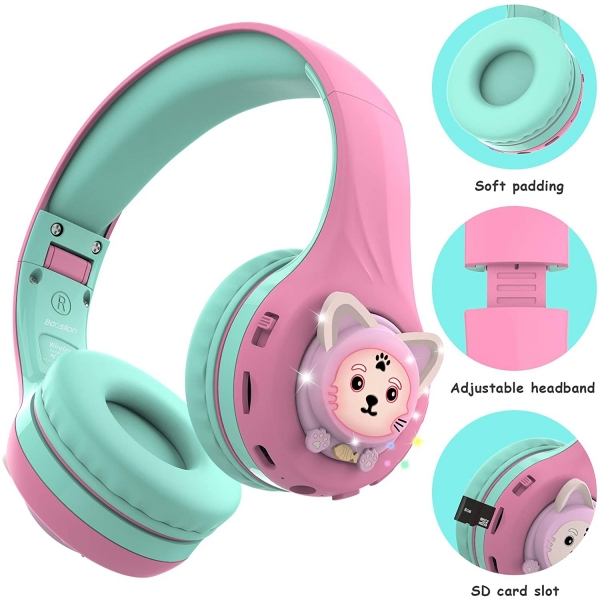 Riwbox CB-7S ocuk in Katlanabilir Kulak st Kulaklk-Pink-Green