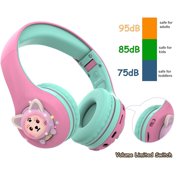 Riwbox CB-7S ocuk in Katlanabilir Kulak st Kulaklk-Pink-Green