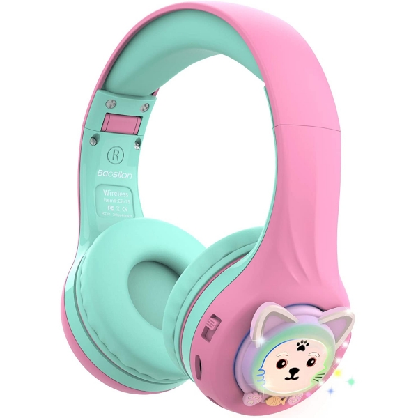 Riwbox CB-7S ocuk in Katlanabilir Kulak st Kulaklk-Pink-Green