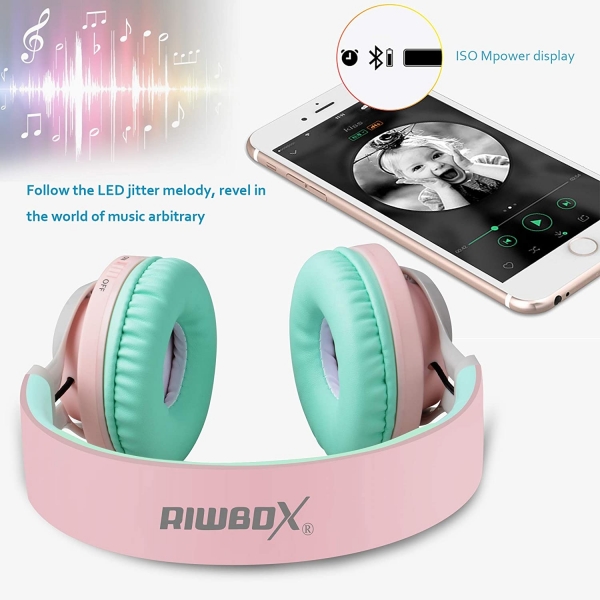 Riwbox WT-7S Katlanabilir Bluetooth Kulak st Kulaklk-Pink Green