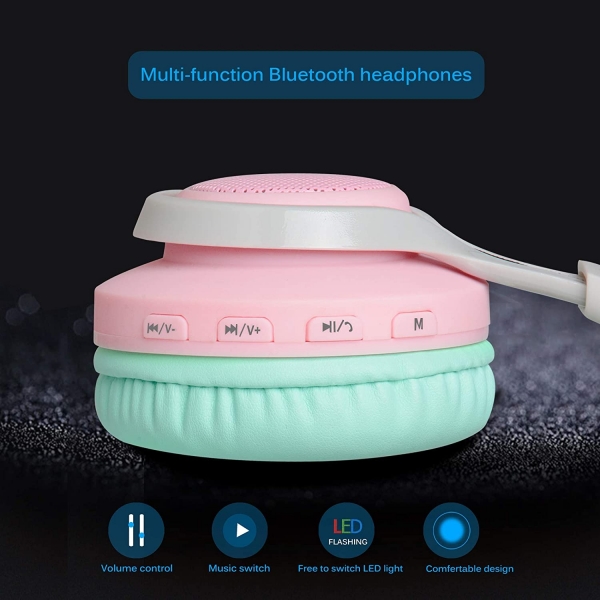 Riwbox WT-7S Katlanabilir Bluetooth Kulak Üstü Kulaklık-Pink Green