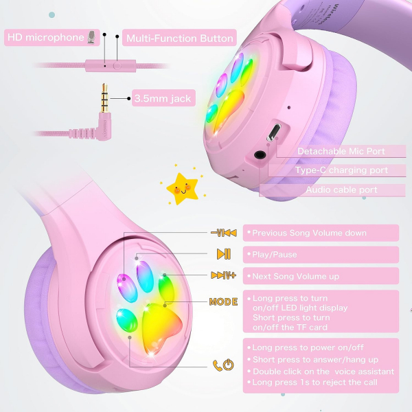 Riwbox CF9 ocuk in Bluetooth Kulaklk-Purple