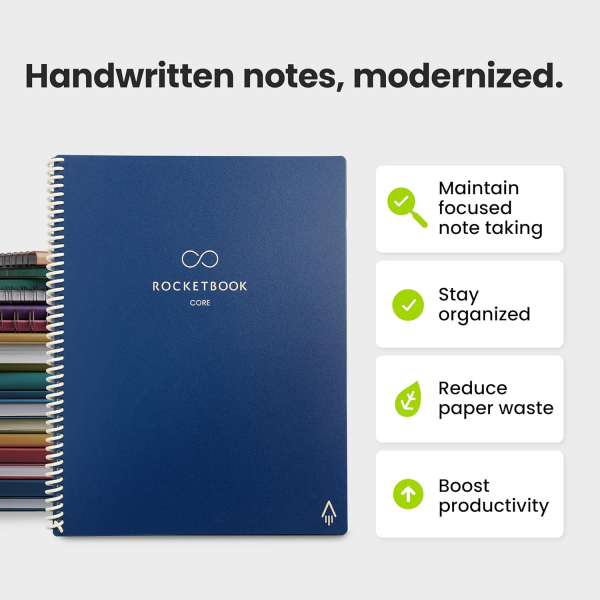 Rocketbook Core Akll Spiral Defter (Letter)-Navy Blue