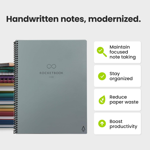 Rocketbook Core Akll Spiral Defter (Letter)-Gray