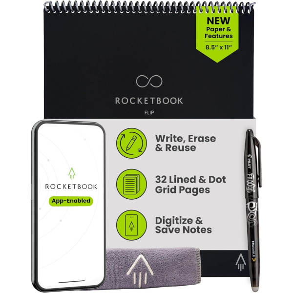 Rocketbook Flip Ak�ll� Spiral Defter (Premium Letter)-Black