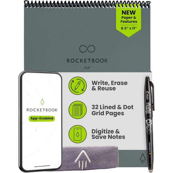 Rocketbook Flip Ak�ll� Spiral Defter (Premium Letter)-Gray