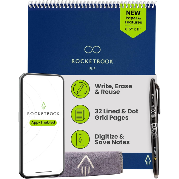 Rocketbook Flip Ak�ll� Spiral Defter (Premium Letter)-Navy Blue