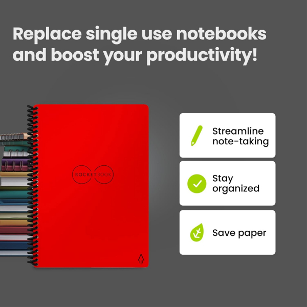 Rocketbook Tekrar Kullan�labilir Telli Defter (Executive)-Red