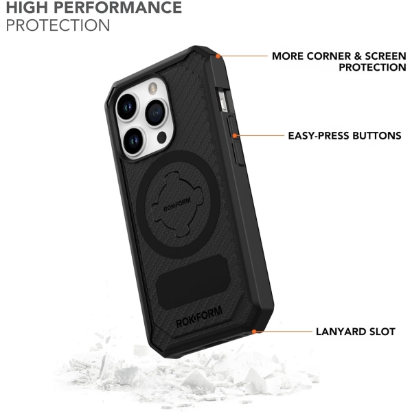 Rokform Rugged Serisi iPhone 15 Pro Manyetik Klf (MIL-STD-810G)-Black