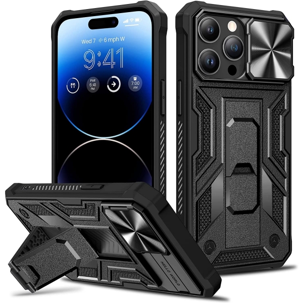 Ruky iPhone 14 Pro Max KickStandl Klf (MIL-STD-810G) -Black