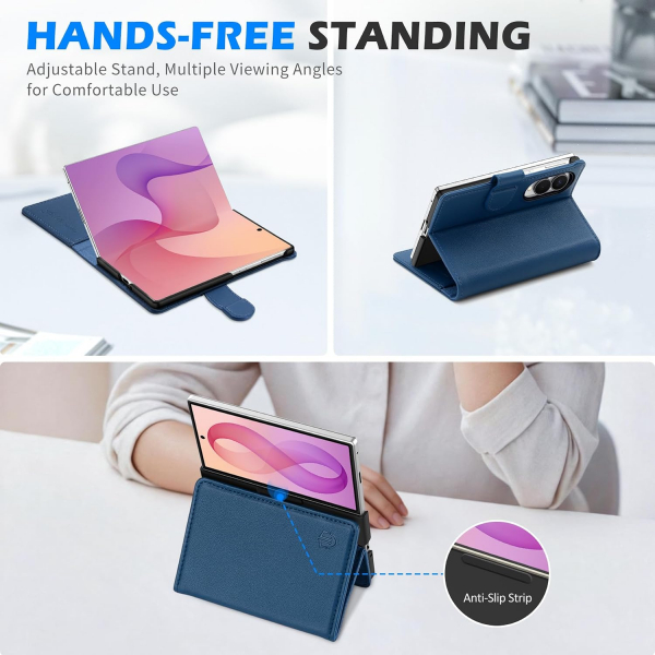 SHIELDON Galaxy Z Fold 8 Deri C�zdanl� K�l�f-Royal Blue
