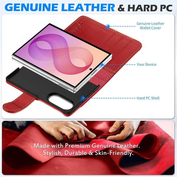SHIELDON Galaxy Z Fold 8 Deri C�zdanl� K�l�f-Retro Red