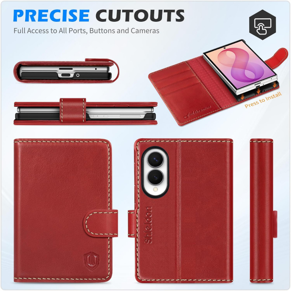 SHIELDON Galaxy Z Fold 8 Deri C�zdanl� K�l�f-Retro Red