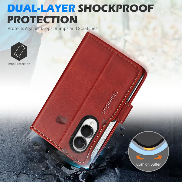 SHIELDON Galaxy Z Fold 8 Deri C�zdanl� K�l�f-Retro Red