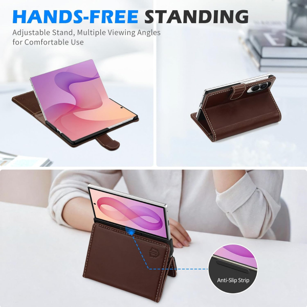 SHIELDON Galaxy Z Fold 8 Deri C�zdanl� K�l�f-Retro Coffee