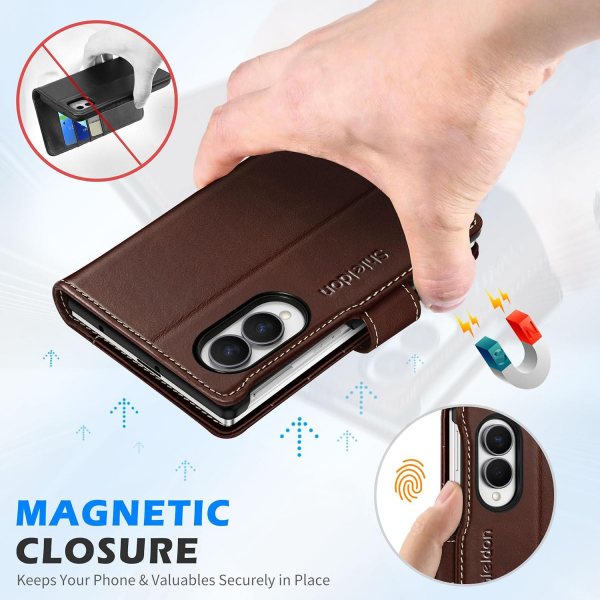 SHIELDON Galaxy Z Fold 8 Deri C�zdanl� K�l�f-Retro Coffee