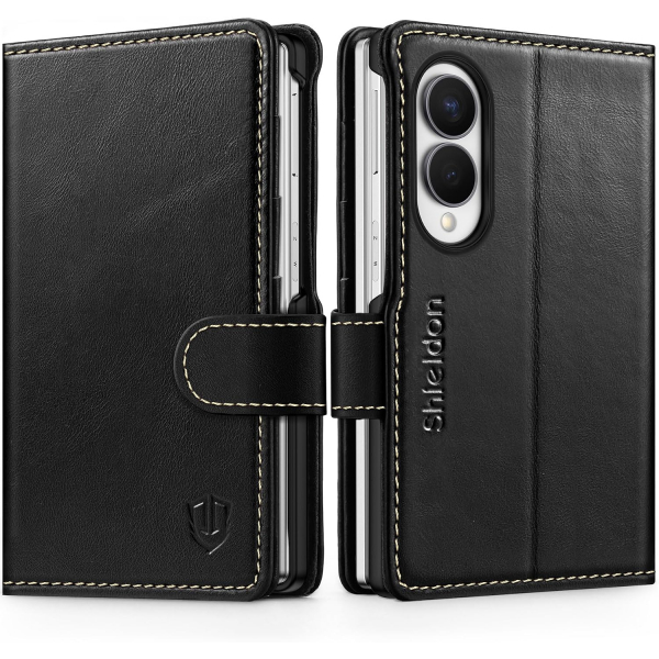 SHIELDON Galaxy Z Fold 8 Deri C�zdanl� K�l�f-Retro Black