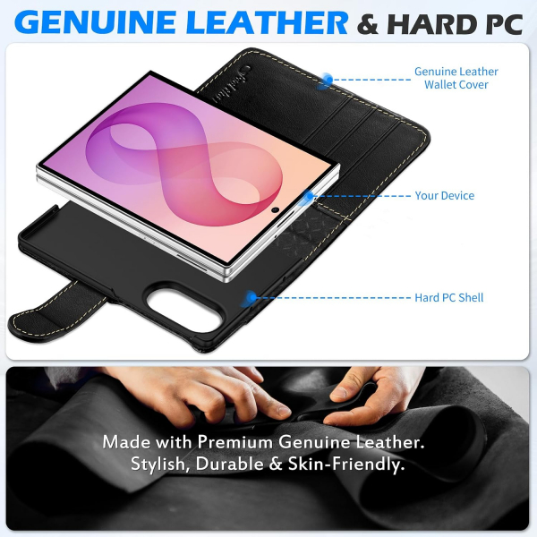 SHIELDON Galaxy Z Fold 8 Deri C�zdanl� K�l�f-Retro Black