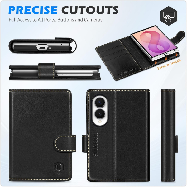 SHIELDON Galaxy Z Fold 8 Deri C�zdanl� K�l�f-Retro Black