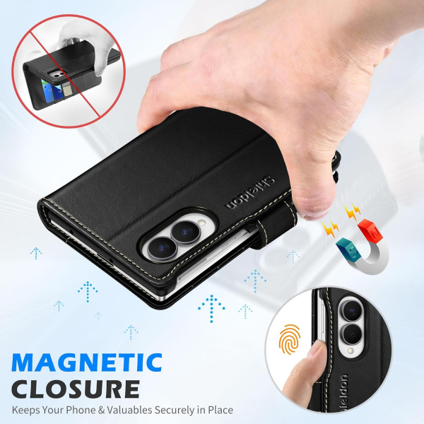 SHIELDON Galaxy Z Fold 8 Deri C�zdanl� K�l�f-Retro Black