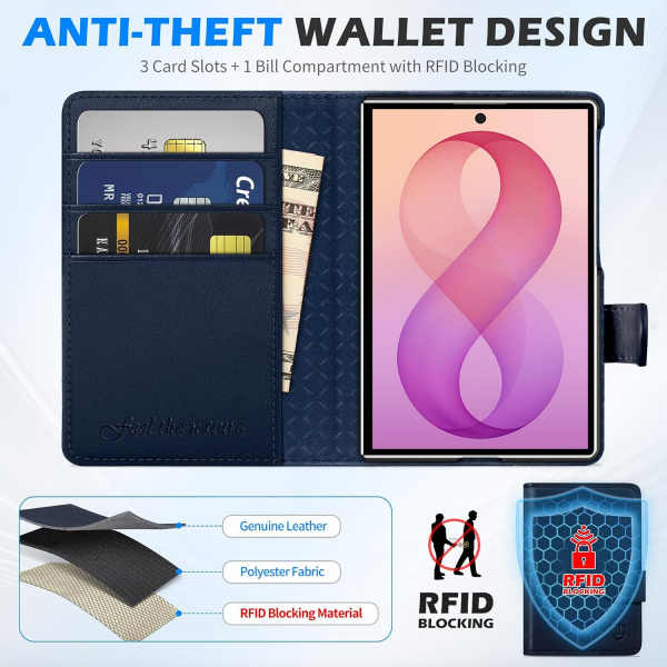 SHIELDON Galaxy Z Fold 8 Deri C�zdanl� K�l�f-Navy Blue