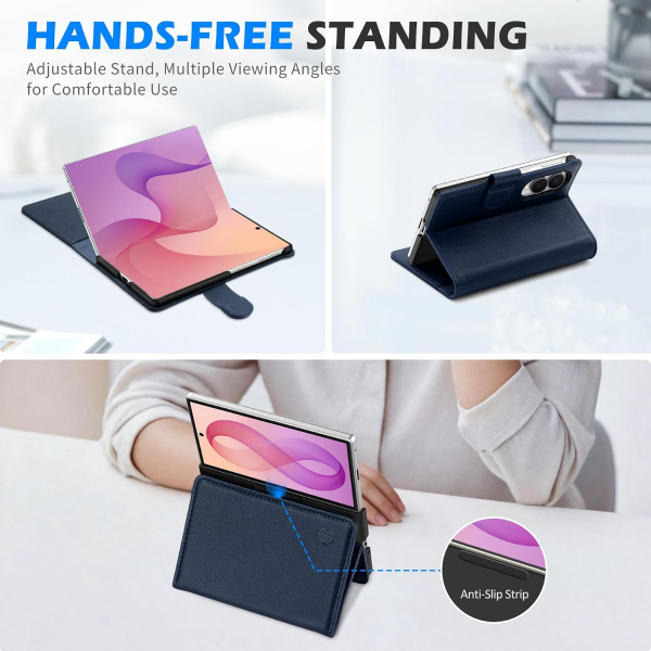 SHIELDON Galaxy Z Fold 8 Deri C�zdanl� K�l�f-Navy Blue